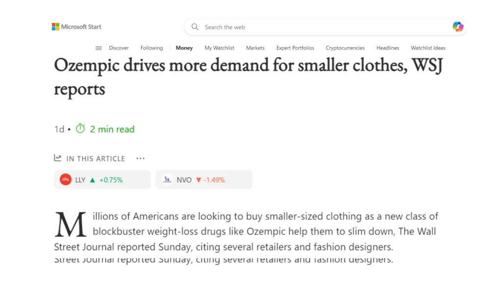 Ozempic drives more demand for smaller clothes, WSJ reports