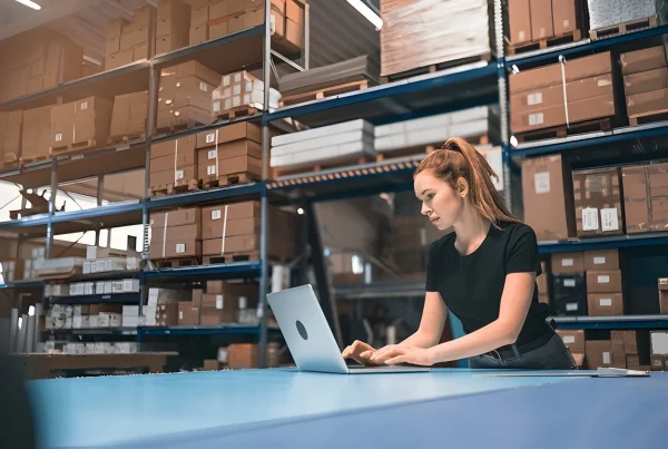 Warehouse worker analyzing inventory for Make-to-Order vs Make-to-Stock